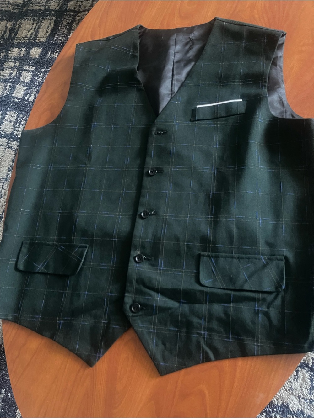 Men's Dark Green Windowpane Dress Vest